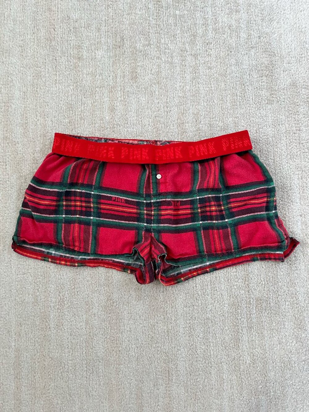 PINK Victoria’s Secret Holiday Tartan Plaid Flannel Boxy Sleep Boxer Shorts S